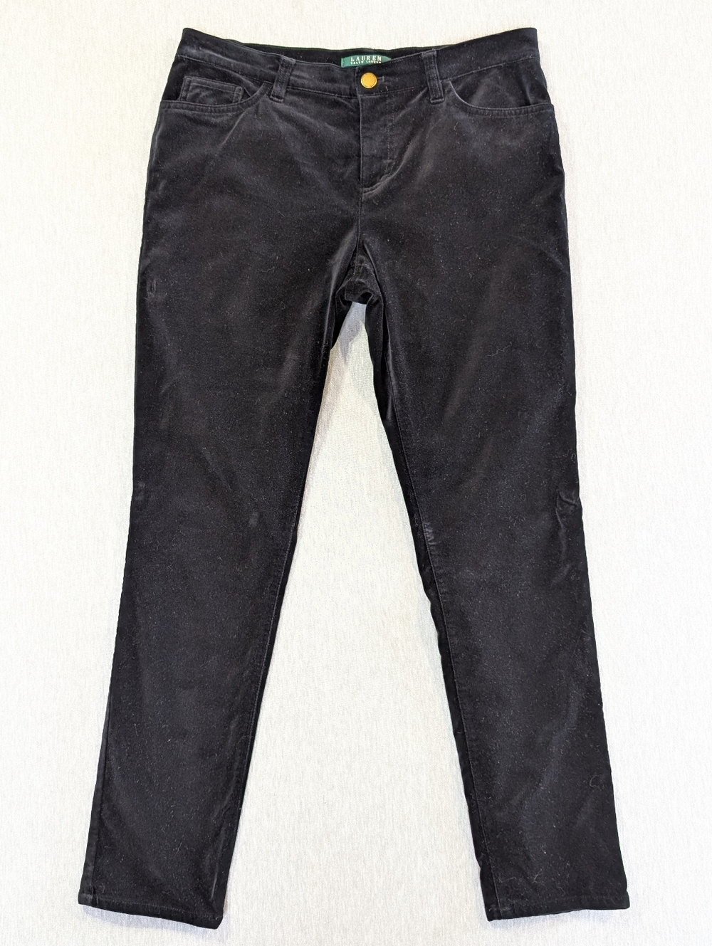 Lauren Ralph Lauren Velvet Pants Women's 8 Black Straight Leg Stretch